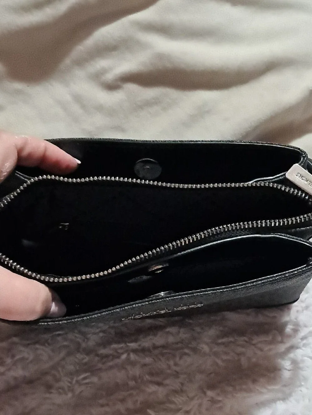 Michael Kors Black Signature MK Crossbody with Silver Hardware